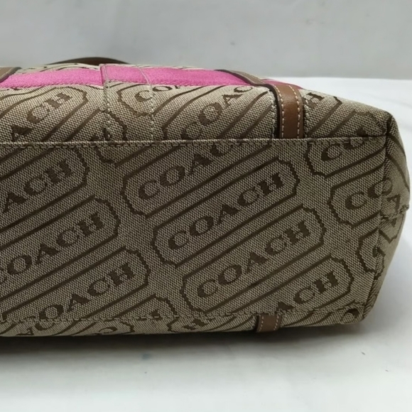 Authentic Coach Signature Brown Classic Logo and Pink Stripe Tote - Picture 6 of 11